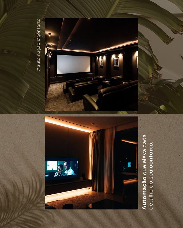 Por trás de um ambiente como esse, existe integração entre iluminação, áudio, climatização e controle. Cada elemento trabalhando em conjunto para entregar.