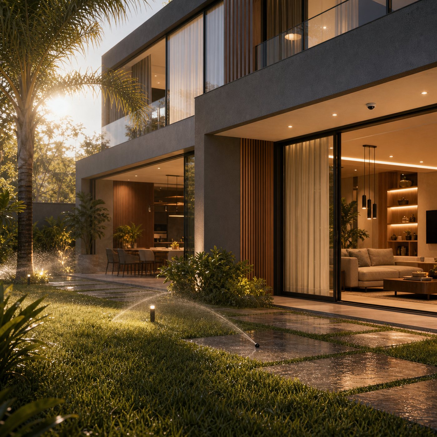 Automação residencial para facilitar a rotina da casa com irrigação, sensores e luzes inteligentes.