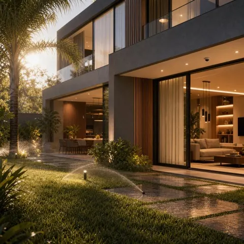 Automação residencial para facilitar a rotina da casa com irrigação, sensores e luzes inteligentes.